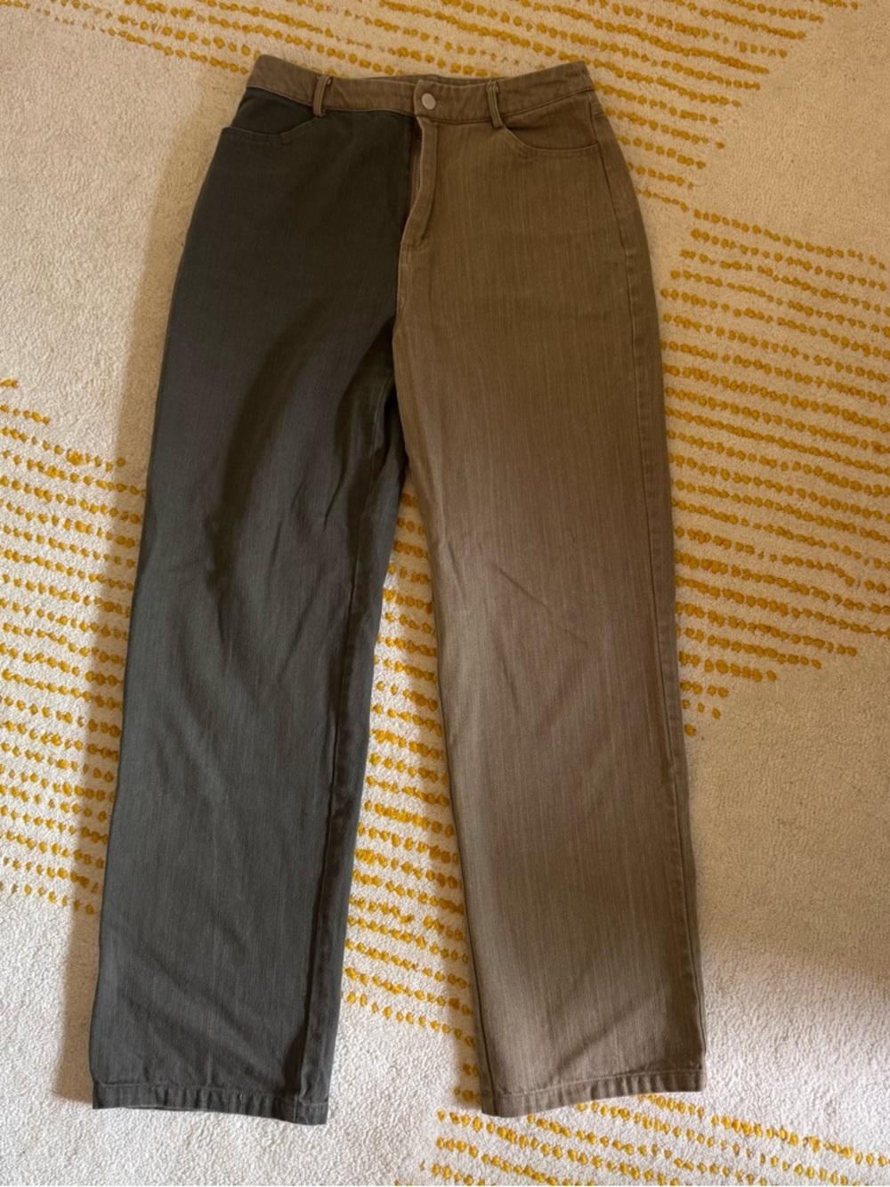 12th Tribe Two-Tone Straight-Leg Pants in Olive/Brown